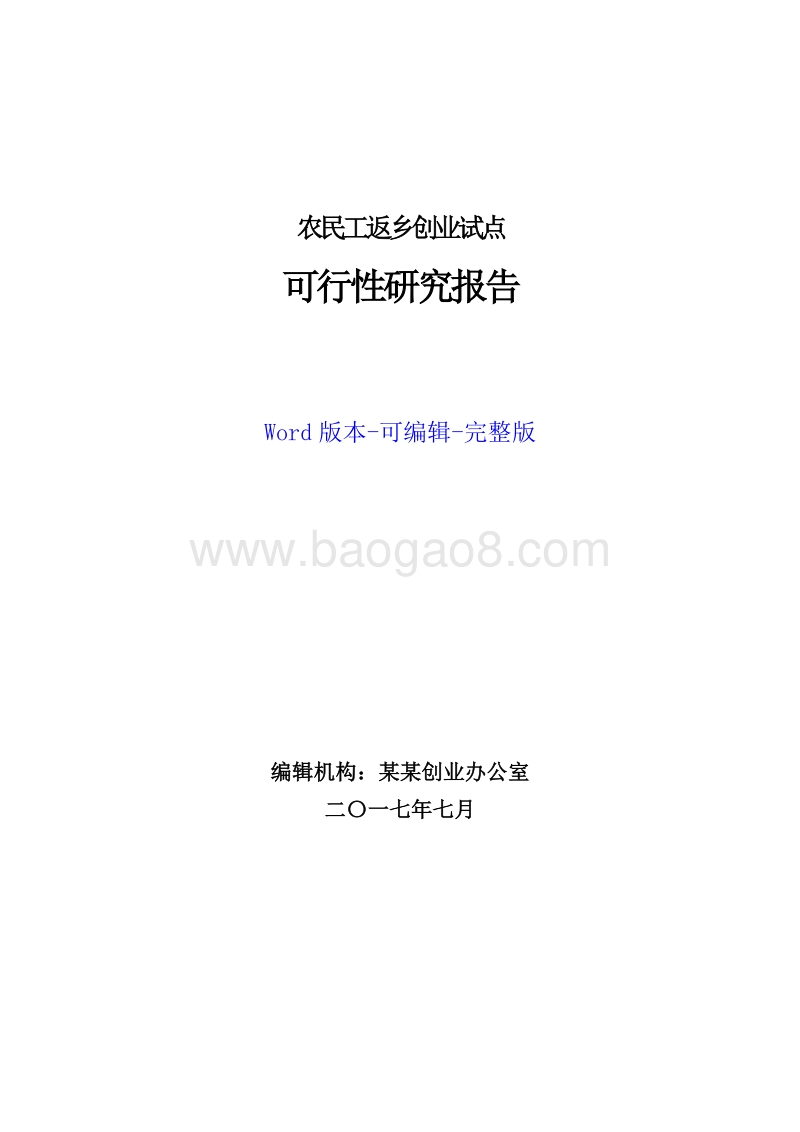某地农民工返乡创业试点可行性研究报告.docx_第1页