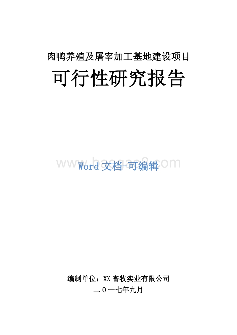 肉鸭养殖及屠宰加工基地建设项目可行性研究报告.doc_第1页