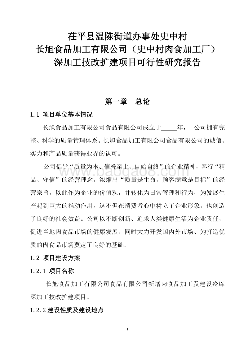 长旭食品加工有限公司可行性研究报告.doc_第1页