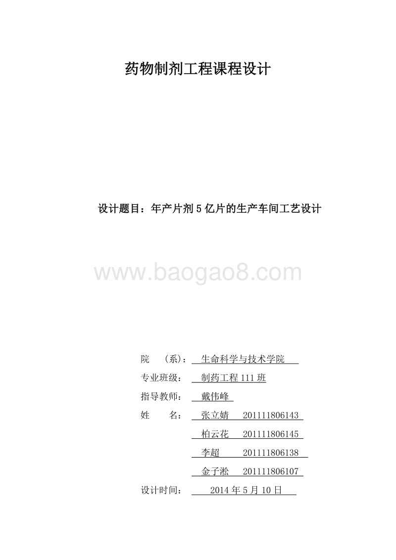 年产5亿片剂项目可行性研究报告.doc_第1页