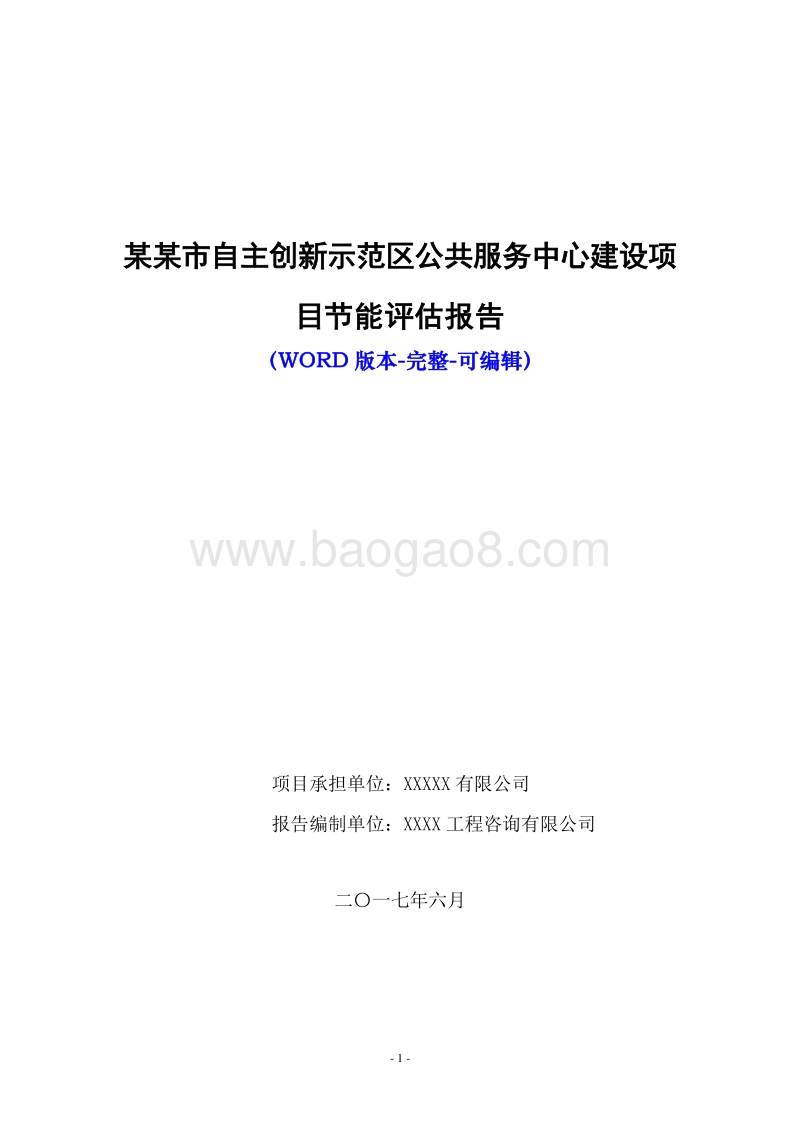 自主创新示范区公共服务平台建设项目节能评估报告.doc_第1页