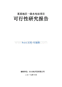 某某地区一级水电站项目可行性研究报告（可编辑）.doc