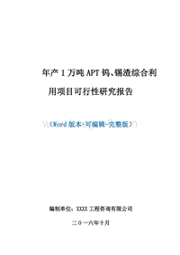 年产1万吨APT钨、锡渣综合利用项目可行性研究报告.doc