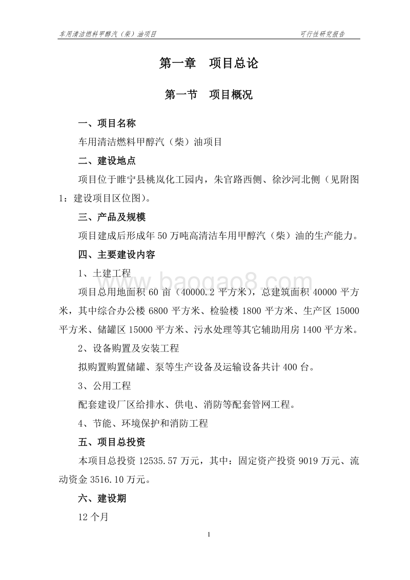 车用清洁燃料甲醇汽(柴)油项目可行性研究报告.doc_第5页