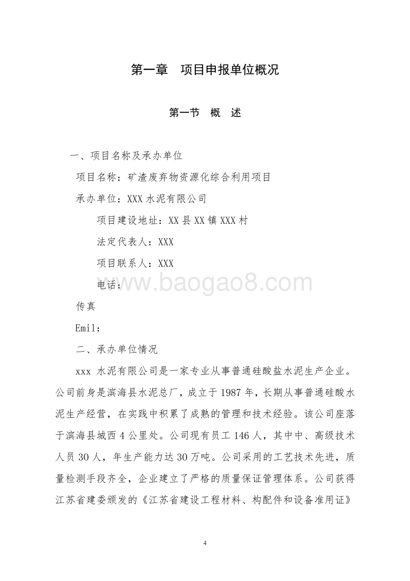 矿渣废弃物资源化综合利用技术改造项目可行性研究报告.doc_第4页