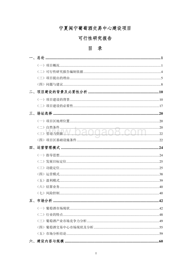 宁夏闽宁葡萄酒交易中心建设项目可行性研究报告.doc_第1页