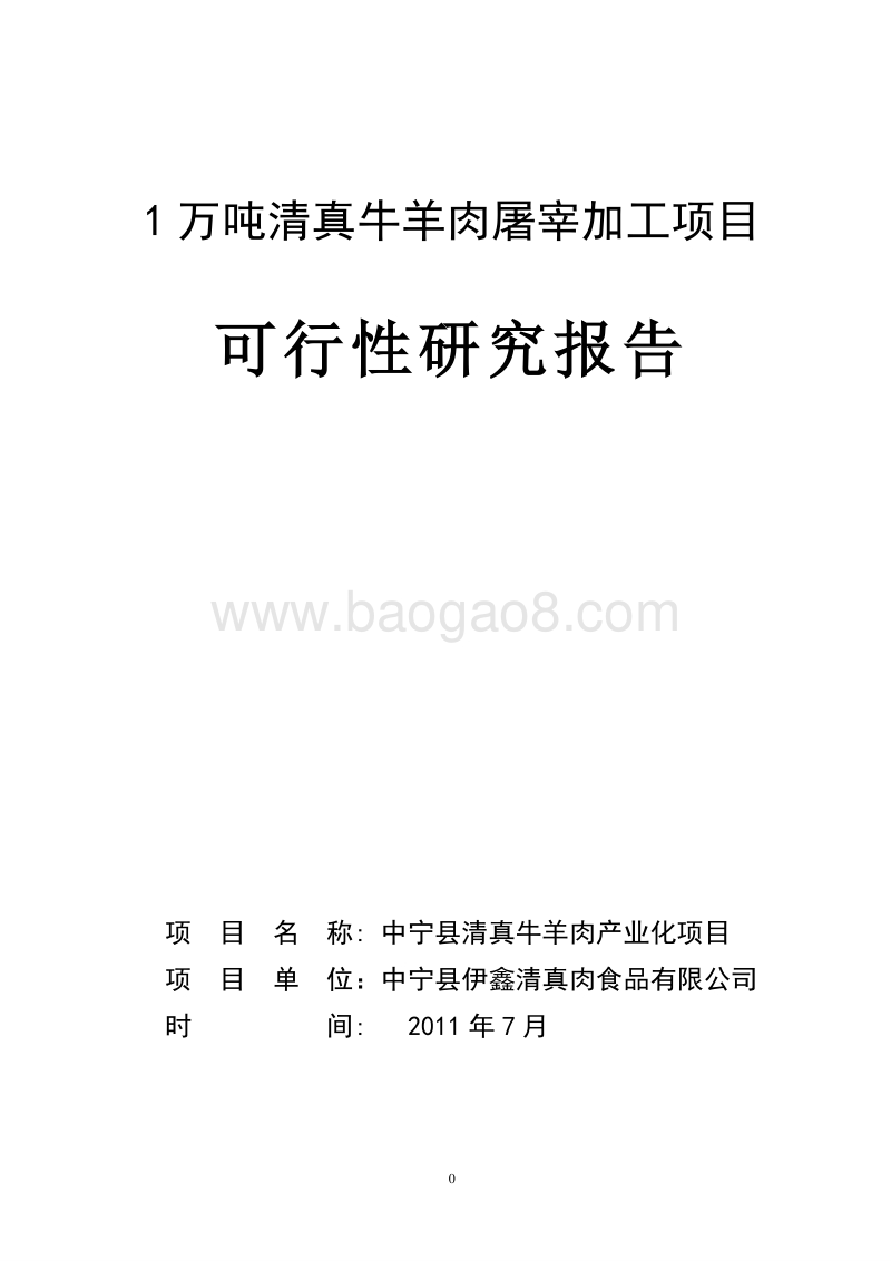 中宁县清真牛羊肉项目可行性研究报告.doc_第1页