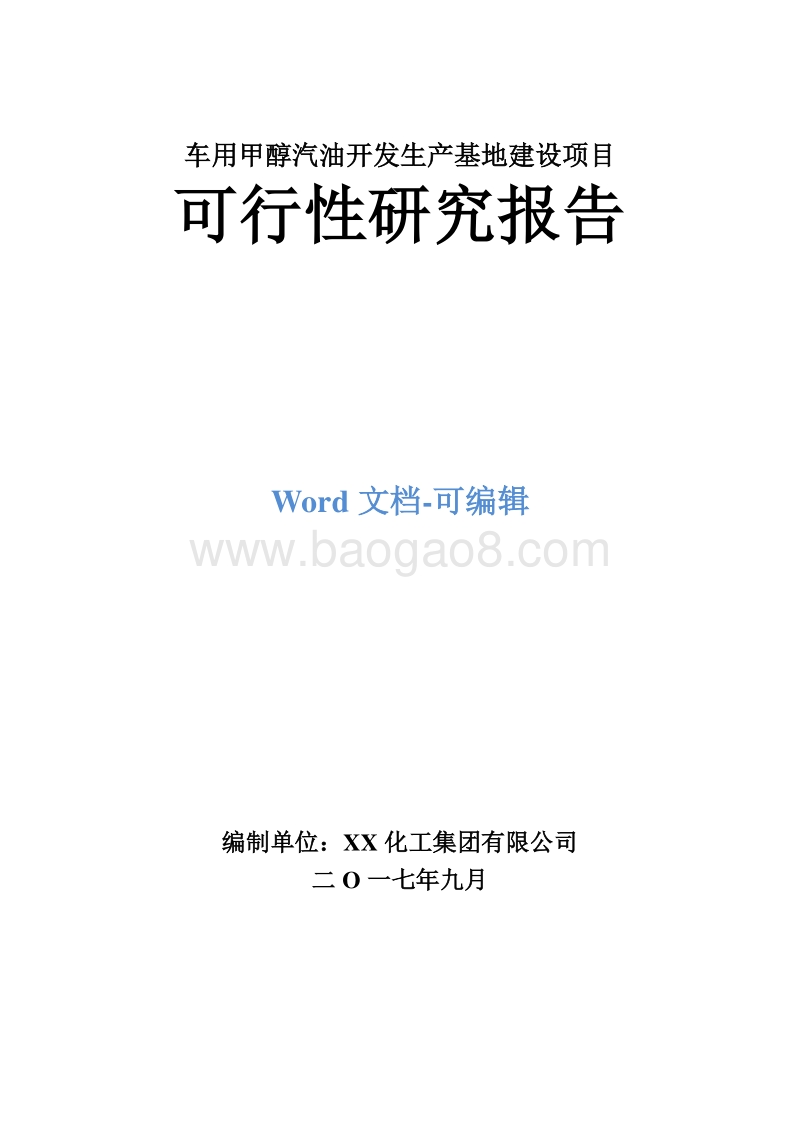 车用甲醇汽油开发生产基地建设项目可行性研究报告.doc_第1页