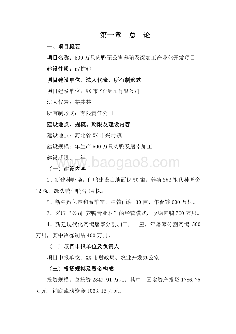 500万只肉鸭无公害养殖及深加工产业化开发项目可行性研究报告.doc_第2页