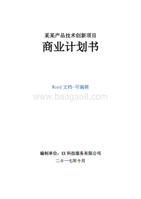 某某产品技术创新项目商业计划书.doc