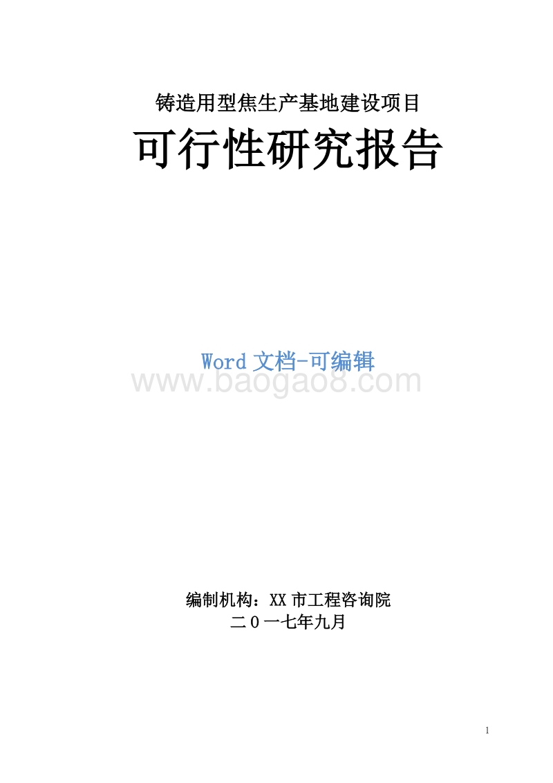 铸造用型焦生产基地建设项目可行性研究报告.doc_第1页