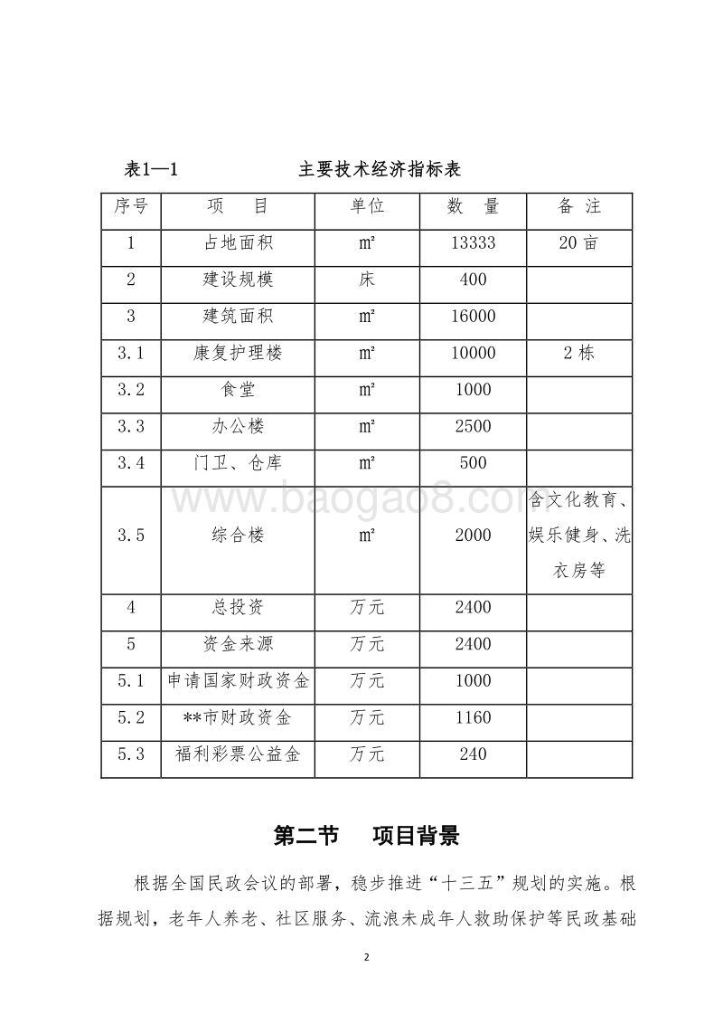 某市社会福利中心建设项目项目建议书.doc_第5页