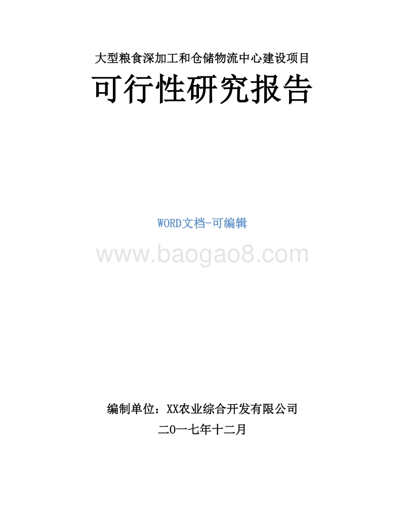 大型粮食深加工和仓储物流中心建设项目可行性研究报告.doc_第1页