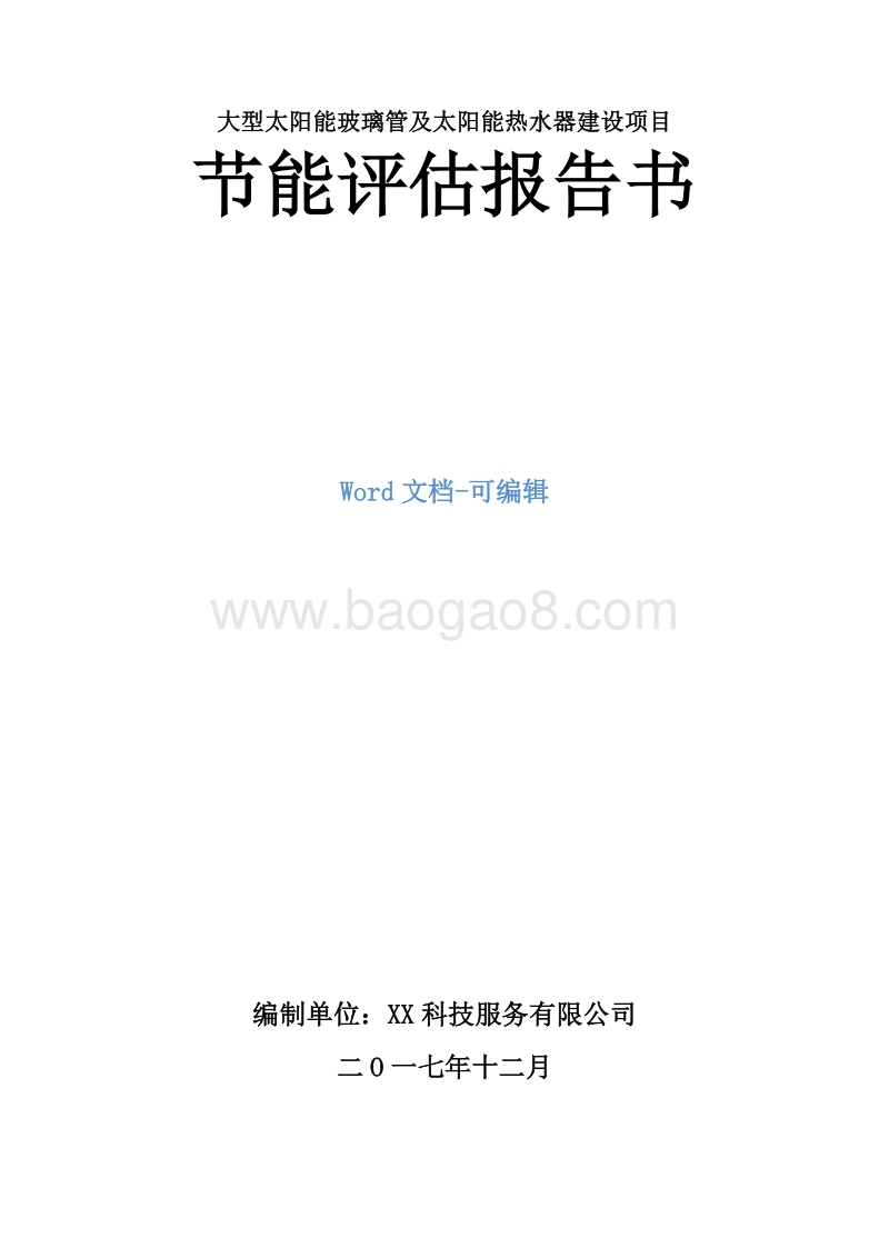 大型太阳能玻璃管及太阳能热水器建设项目节能评估报告书.doc_第1页