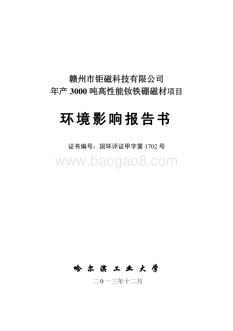 XX钕铁硼磁材项目环境影响评价报告书.pdf_第1页