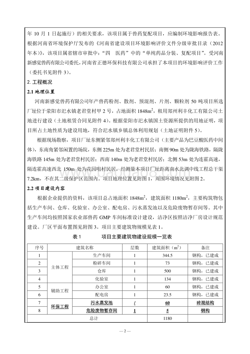 XX厂兽药粉剂、散剂项目环境影响评价报告表.pdf_第2页