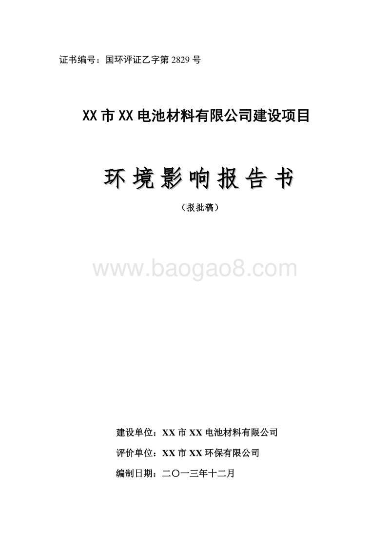 XX电池材料公司建设项目环境影响评价报告书.docx_第1页