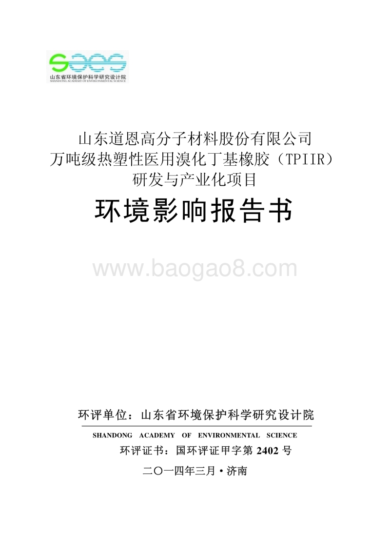 XX医院溴化丁基橡胶研发与产业化项目环境影响评价报告书.pdf_第1页