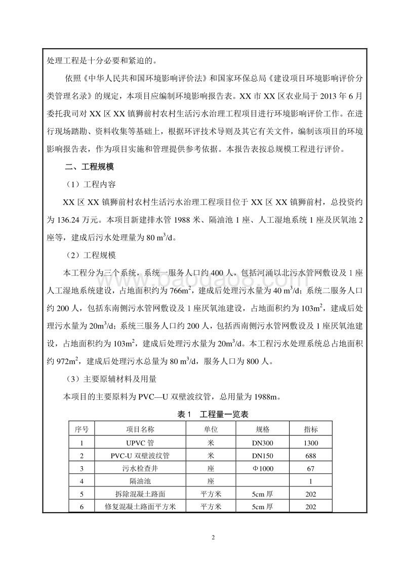 XX村生活污水治理工程建设项目环境影响评价报告表.doc_第4页
