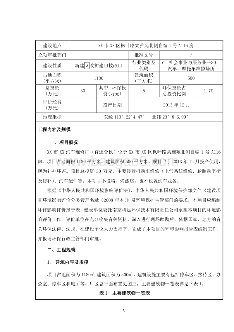 XX汽车维修厂环境影响评价报告表.doc_第3页
