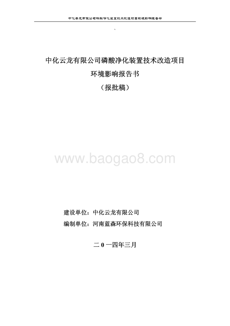 XX公司磷酸净化装置技术改造项目环境影响报告书.pdf_第1页
