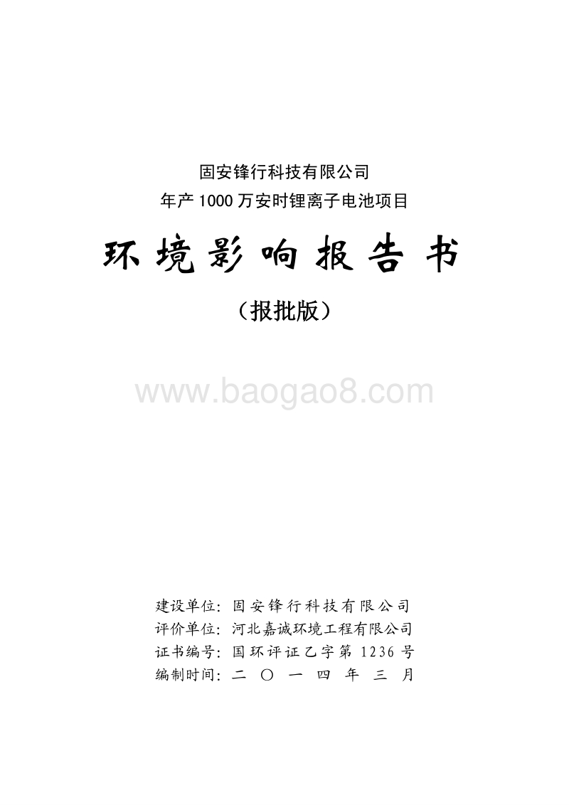 XX厂锂离子电池项目环境影响评估报告表.pdf_第1页
