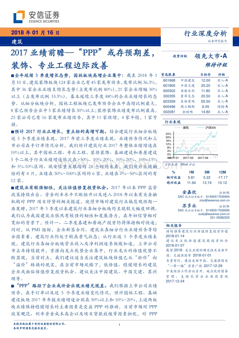 建筑2017业绩前瞻：“PPP”或存预期差，装饰、专业工程边际改善.pdf_第1页