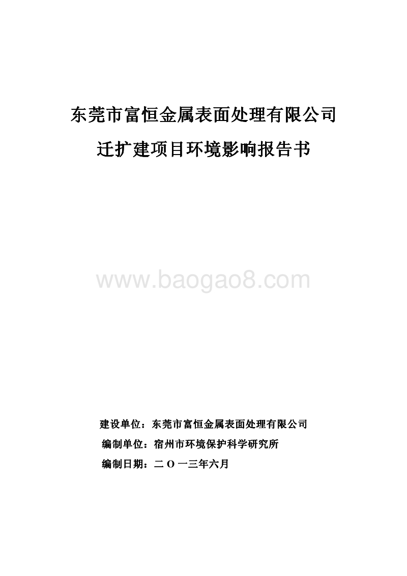 XX金属表面处理有限公司环境影响评价报告书.pdf_第1页
