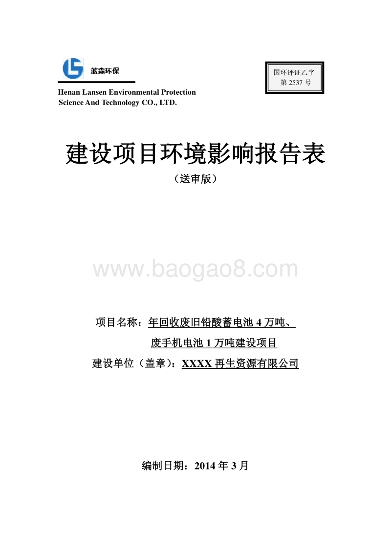 XX厂废手机电池环境影响评价报告书.doc_第1页