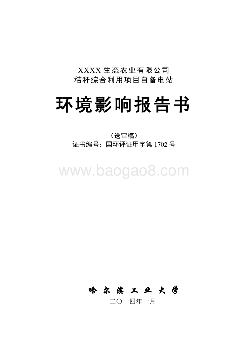 XX生态农业有限公司自备电站环境影响评价报告书.doc_第1页