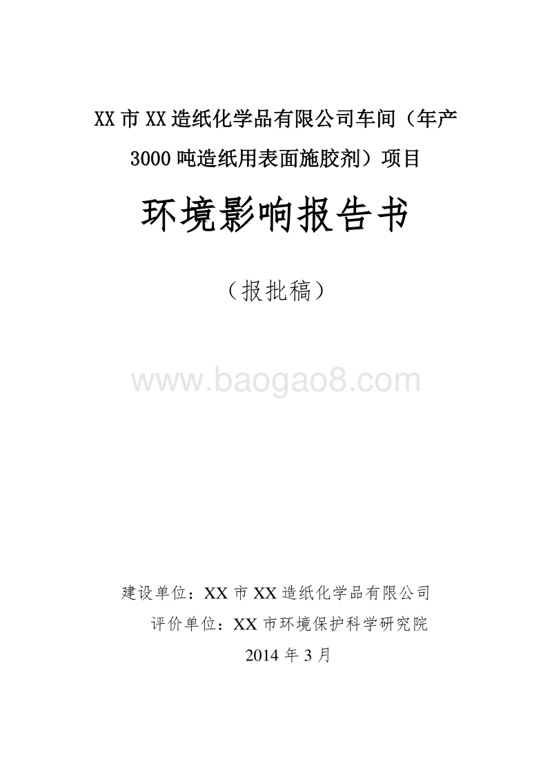XX造纸化学品公司环境影响评价报告书.doc_第1页