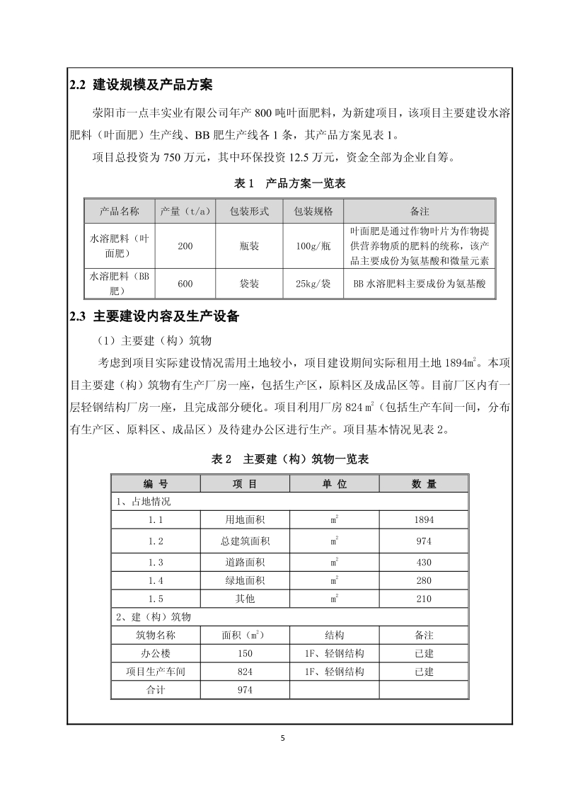 XX实业有限公司年产800吨叶面肥料生产线建设项目环境影响报告表.pdf_第5页