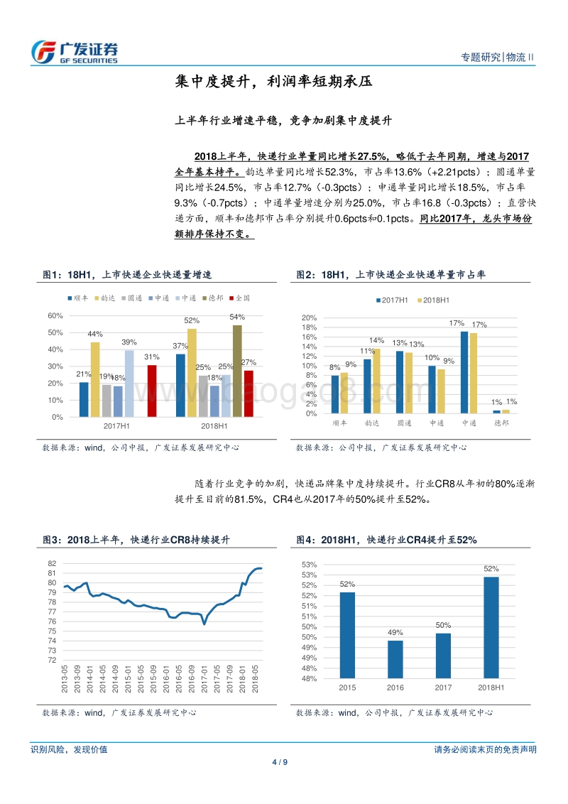 快递行业2018中报总结：集中度提升，利润率短期承压.pdf_第4页