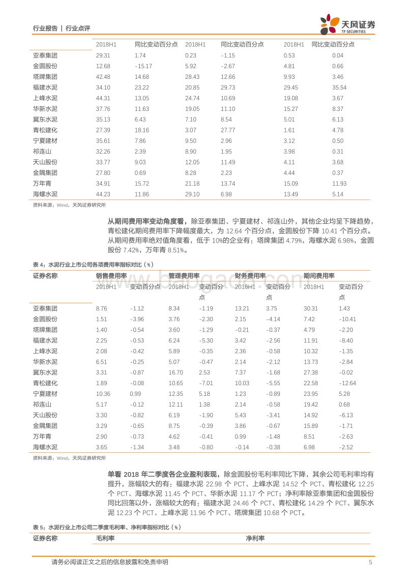 建筑材料2018年半年报综述：水泥业绩亮眼，消费龙头强者恒强.pdf_第5页