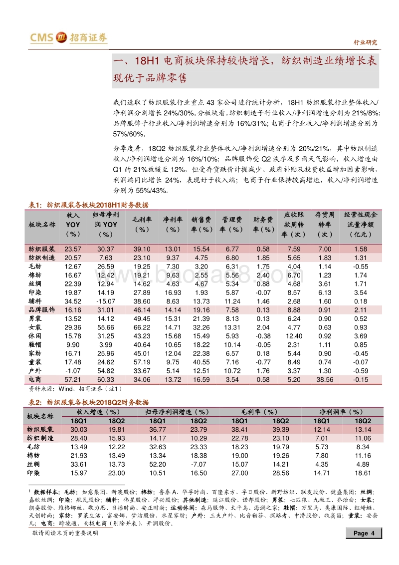 纺织服装行业2018年中报综述：Q2品牌淡季增速放缓制造龙头短期表现或优于品牌.pdf_第4页