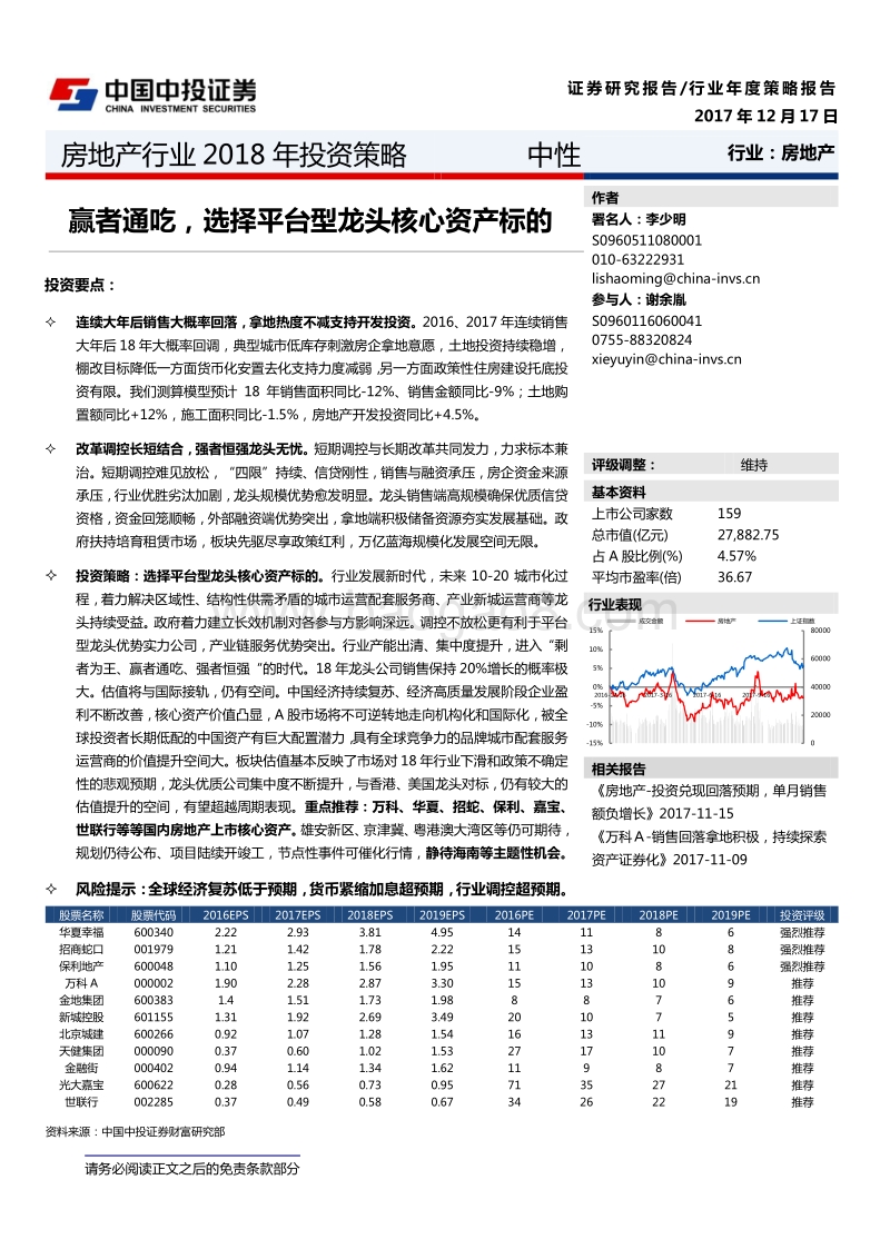 房地产行业2018年投资策略：赢者通吃，选择平台型龙头核心资产标的.pdf_第1页