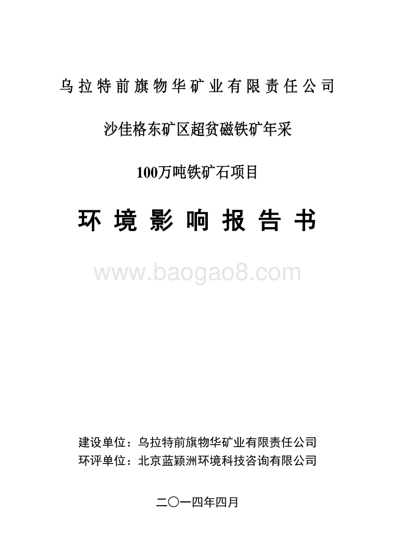 XX矿业公司磁铁矿项目环境影响评价报告书.pdf_第1页