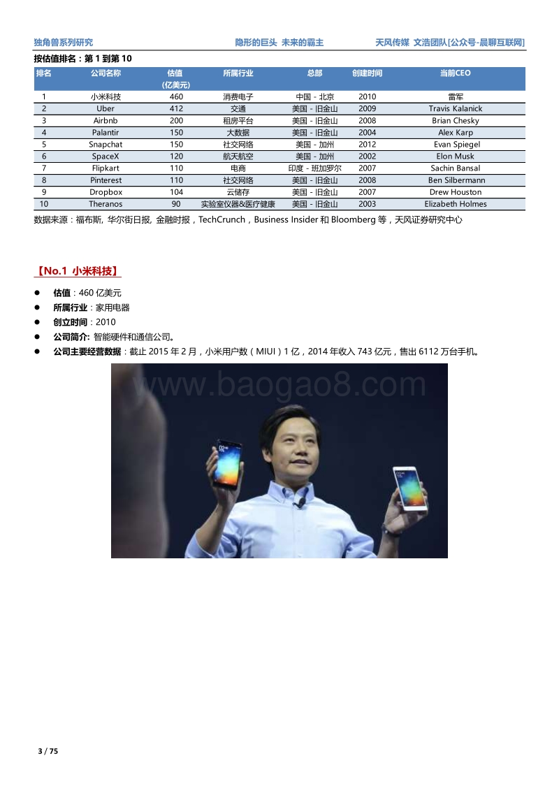 隐形的巨头，未来的霸主：“独角兽” （10亿美元市值）公司分析.pdf_第3页