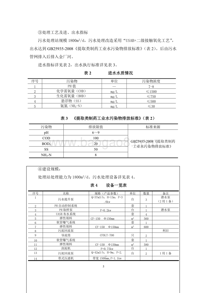 XX药业集团股份有限公司污水治理改造工程项目环境影响报告表全本公示.doc_第5页