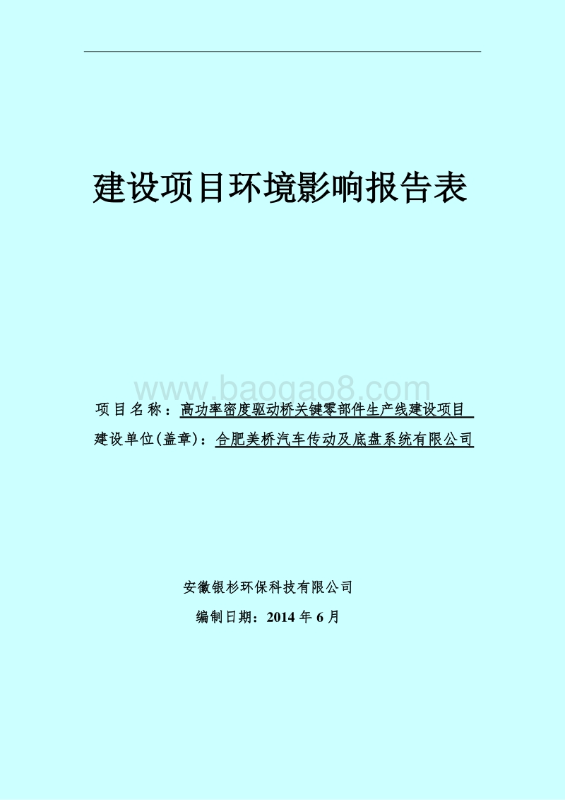 XX美桥汽车传动及底盘系统有限公司高功率密度驱动桥关键零部件生产线建设项目环境影响报告表全本公示.doc_第1页