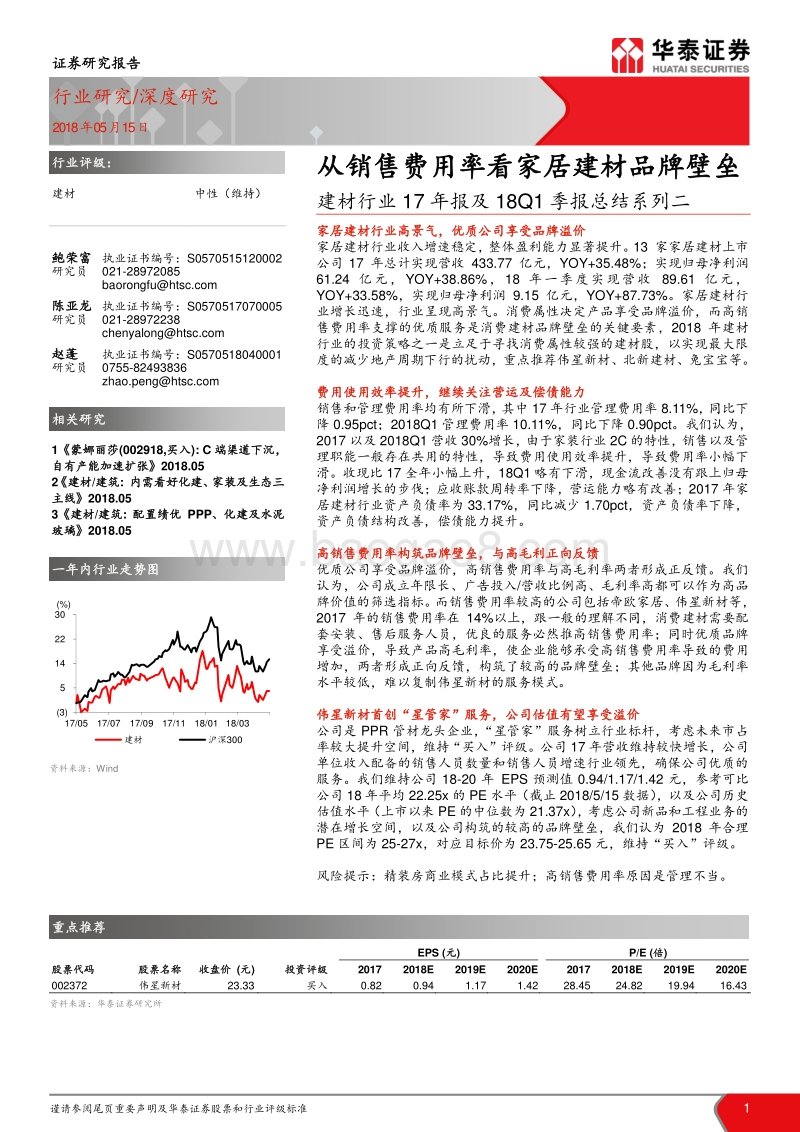 建材行业17年报及18Q1季报总结系列二：从销售费用率看家居建材品牌壁垒.pdf_第1页