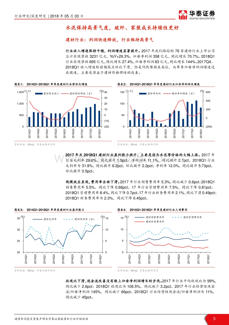 建材2017年报及2018一季报总结系列一：水泥高景气，玻纤家装成长延续.pdf_第5页