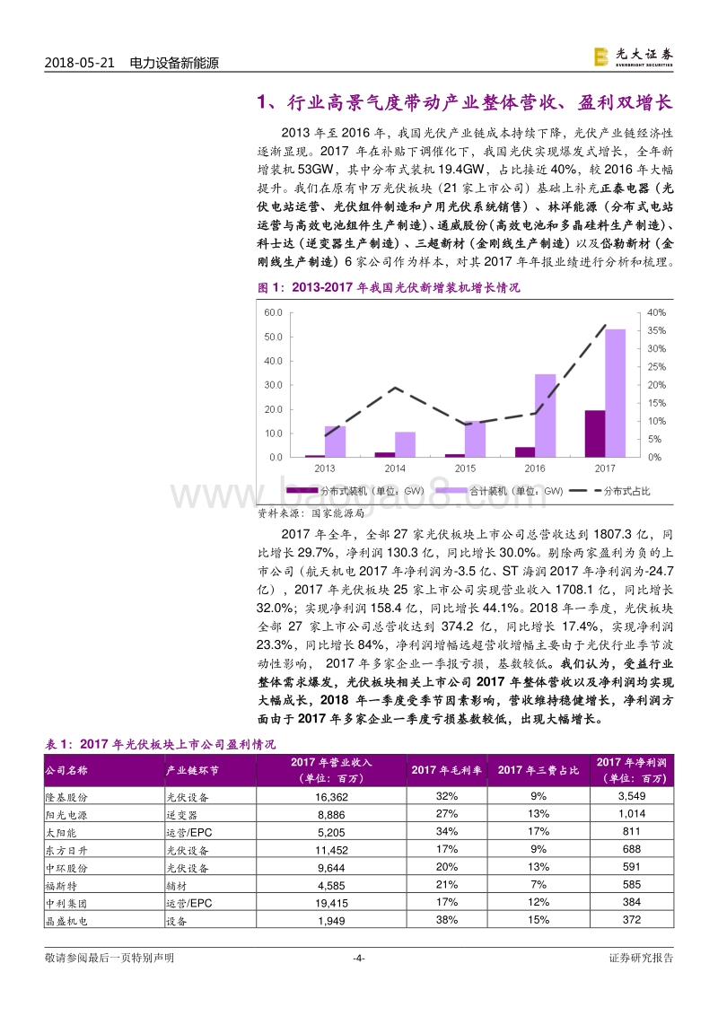 光伏行业2017年回顾与2018年展望：行业高速增长，龙头优势强化.pdf_第4页