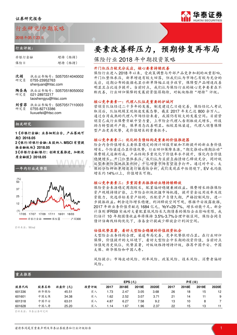 保险行业2018年中期投资策略：要素改善释压力，预期修复再布局.pdf_第1页