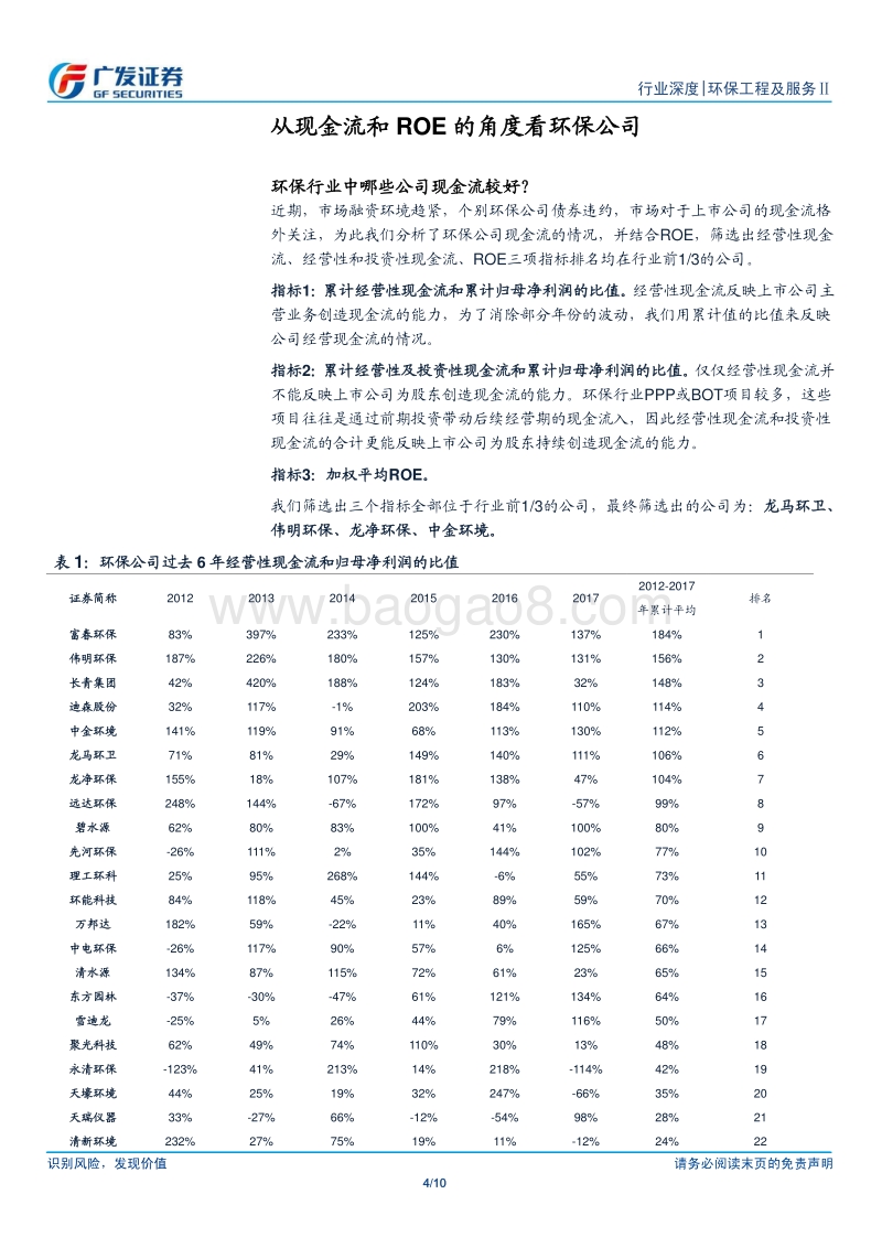 环保工程及服务Ⅱ行业深度：从现金流和ROE的角度看环保公司.pdf_第4页