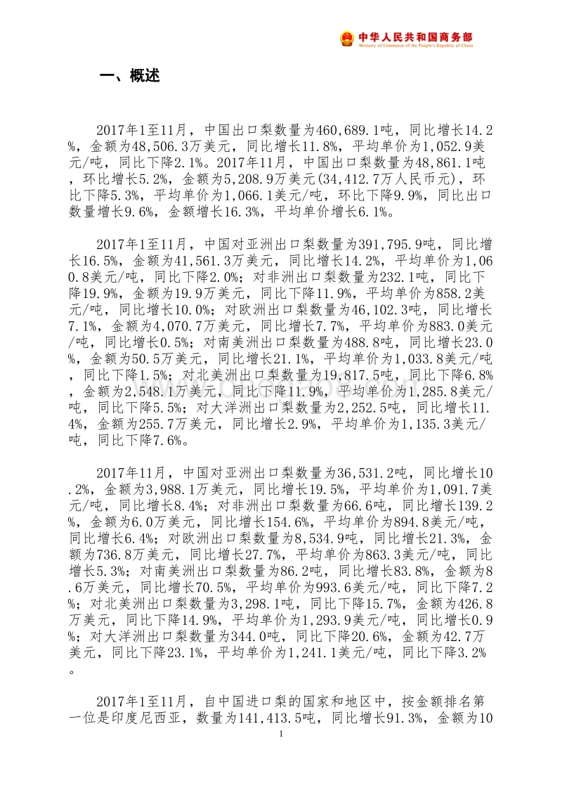 2017年11月中国梨出口月度统计报告.pdf_第2页