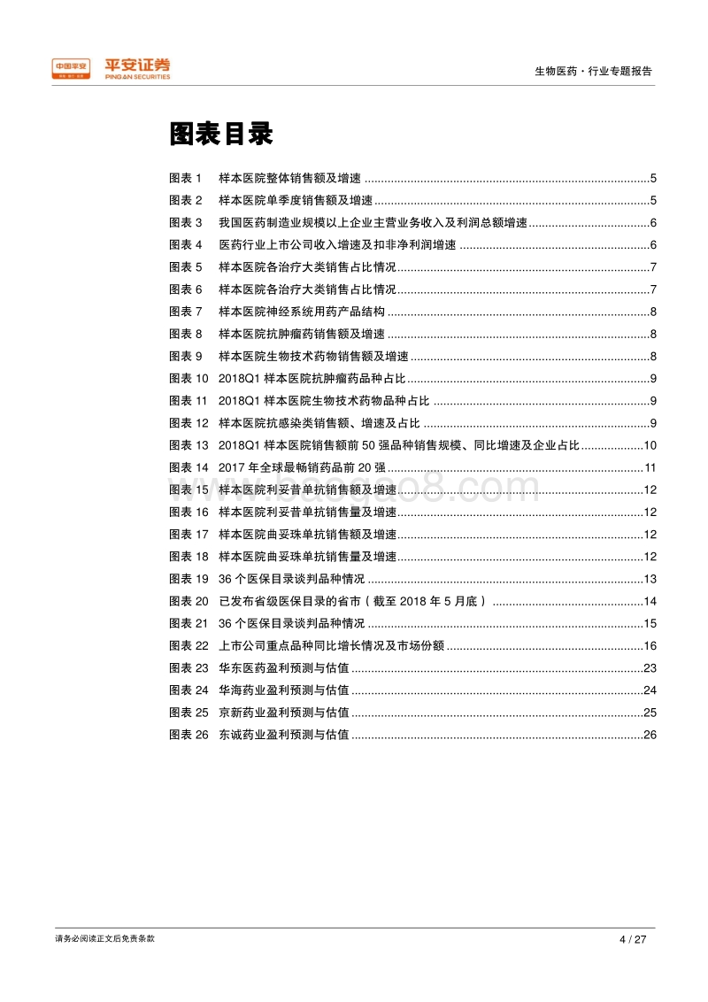 生物医药行业专题报告：2018Q1样本医院增速触底回升，医保目录调整品种放量明显.pdf_第4页