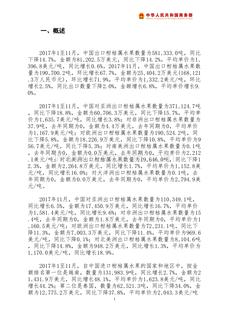 2017年11月中国柑桔属水果出口月度统计报告.pdf_第2页