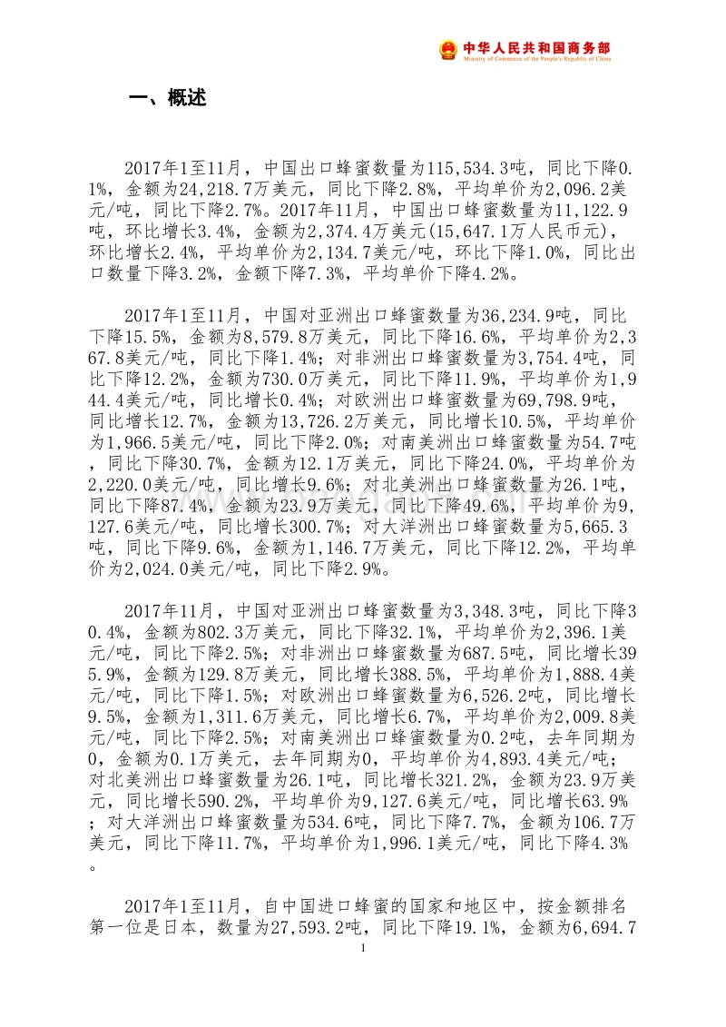 2017年11月中国蜂蜜出口月度统计报告.pdf_第2页
