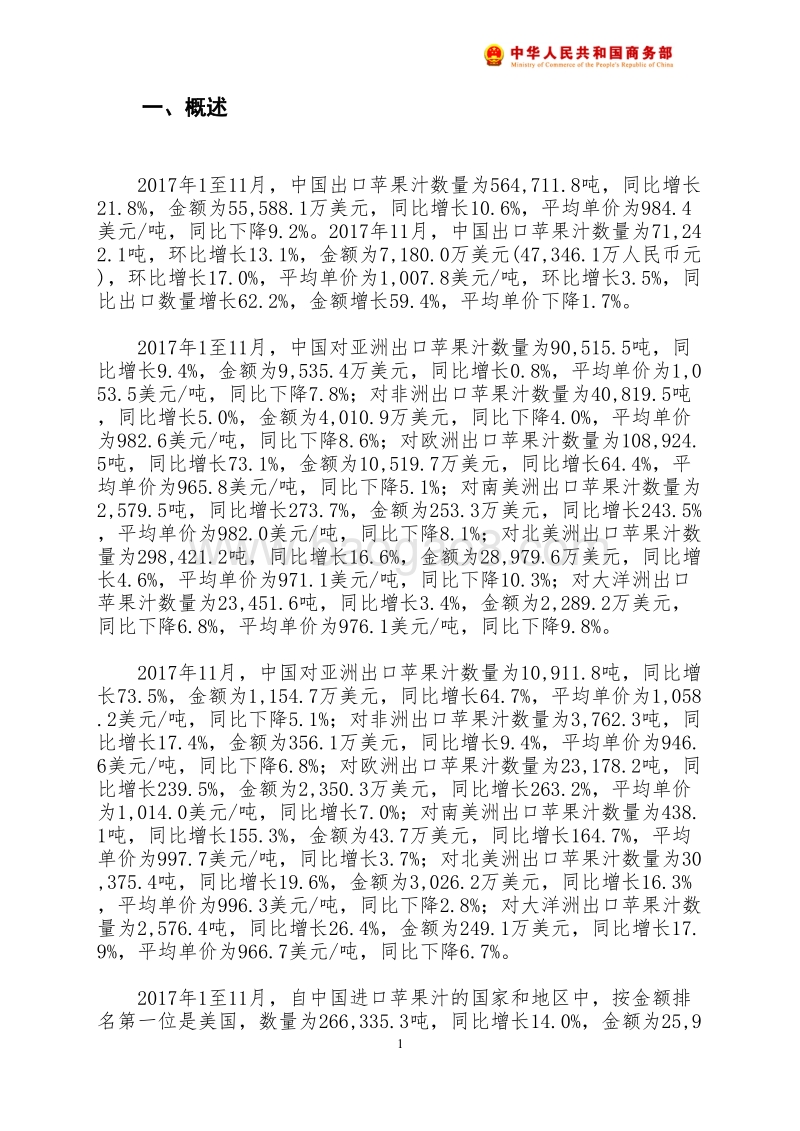 2017年11月中国苹果汁出口月度统计报告.pdf_第2页